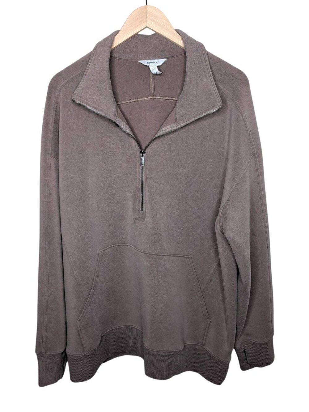Spanx 1X Half-Zip Airessentials Pullover Sweatshirt Tunic Taupe Gray 50932r